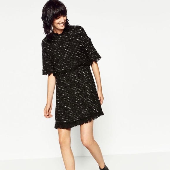 Blogger Classic!! ZARA BNWT Tweed Fringe Hem Midi Dress - Picture 3 of 8